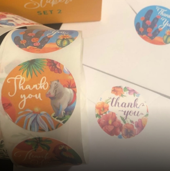 80 Pc 1.5" Macaw Cactus Flower Thank You Stickers - Picture 3 of 4